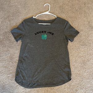 Gray Women’s Shirt with Green Clover Design